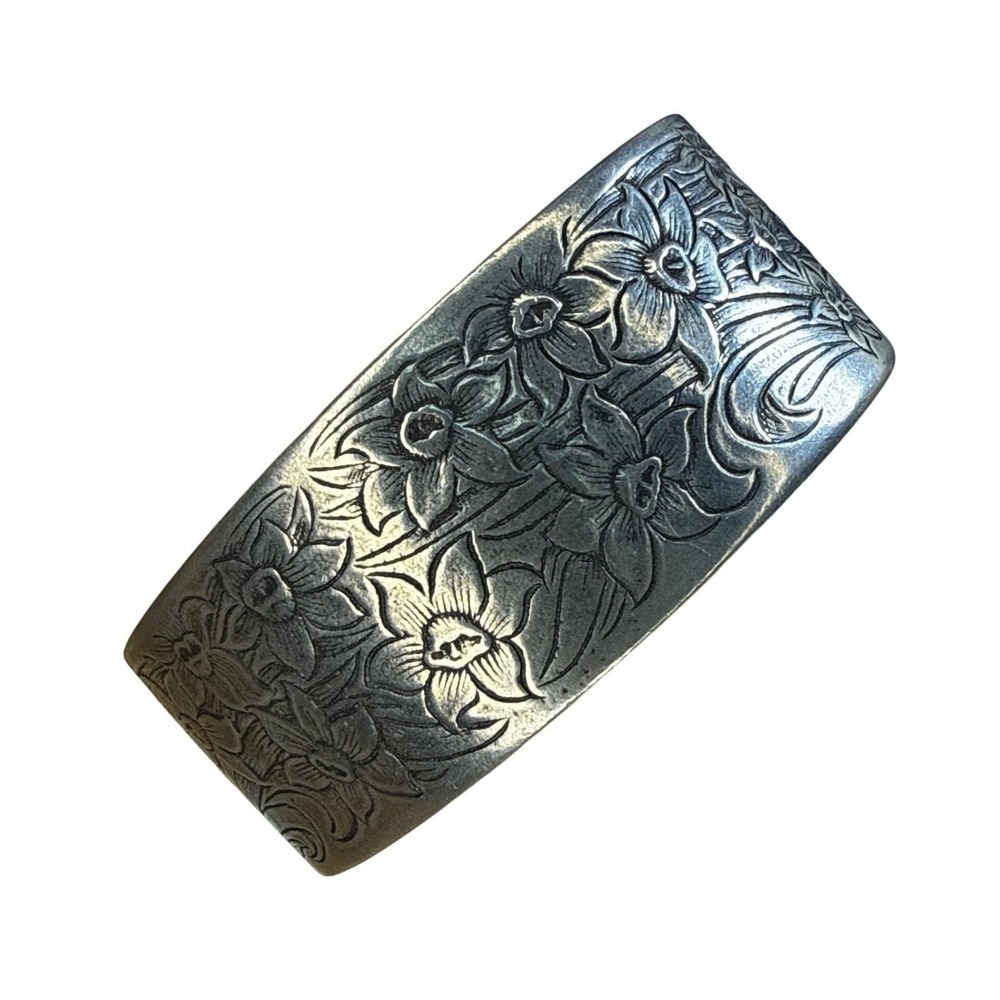 Vintage Floral Statement Cuff Bracelet from Salisbury Pewter Silver Tone